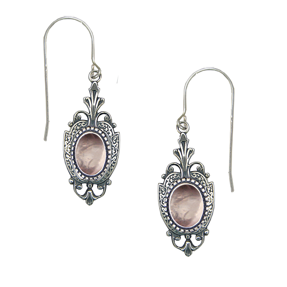 Sterling Silver Victorian Drop Dangle Earrings With Rose Quartz